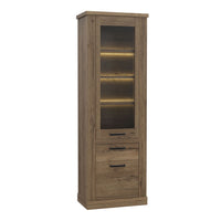 Thumbnail for Corona 2 Door 1 Drawer 3 Shelve Narrow Display Cabinet in Tabak Oak