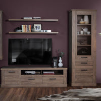 Thumbnail for Corona 2 Door 1 Drawer 3 Shelve Narrow Display Cabinet in Tabak Oak