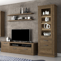 Thumbnail for Corona 2 Door 1 Drawer 3 Shelve Narrow Display Cabinet in Tabak Oak