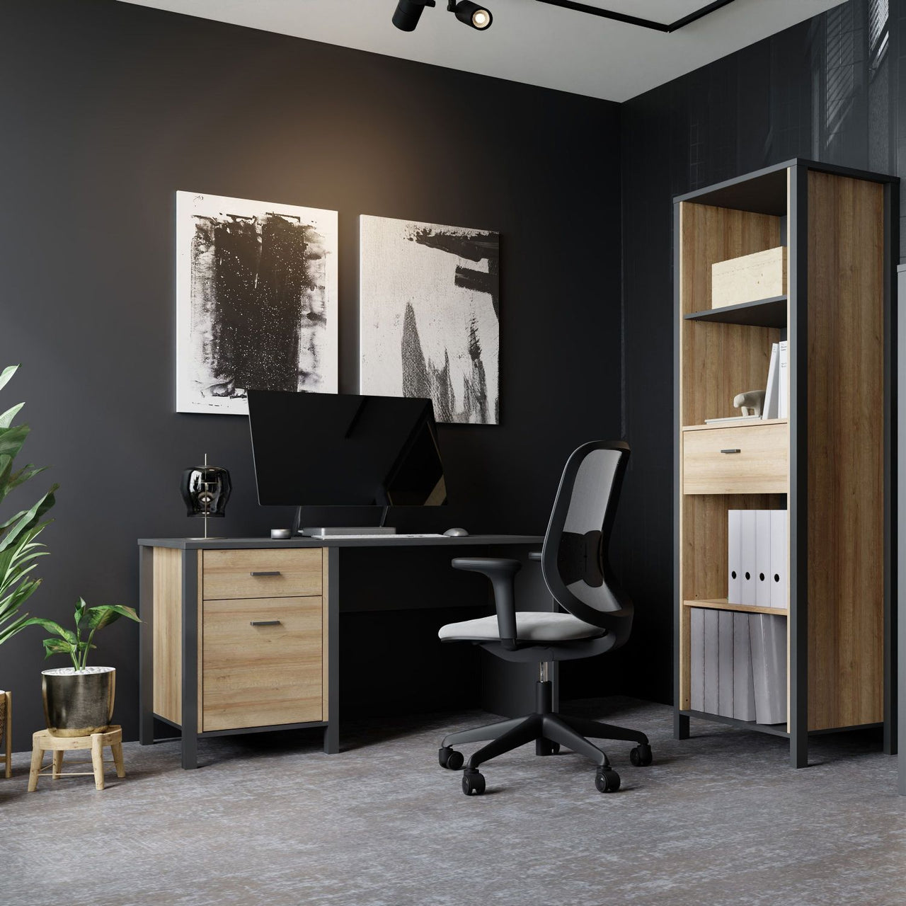 High Rock Desk in Matt Black Riviera Oak