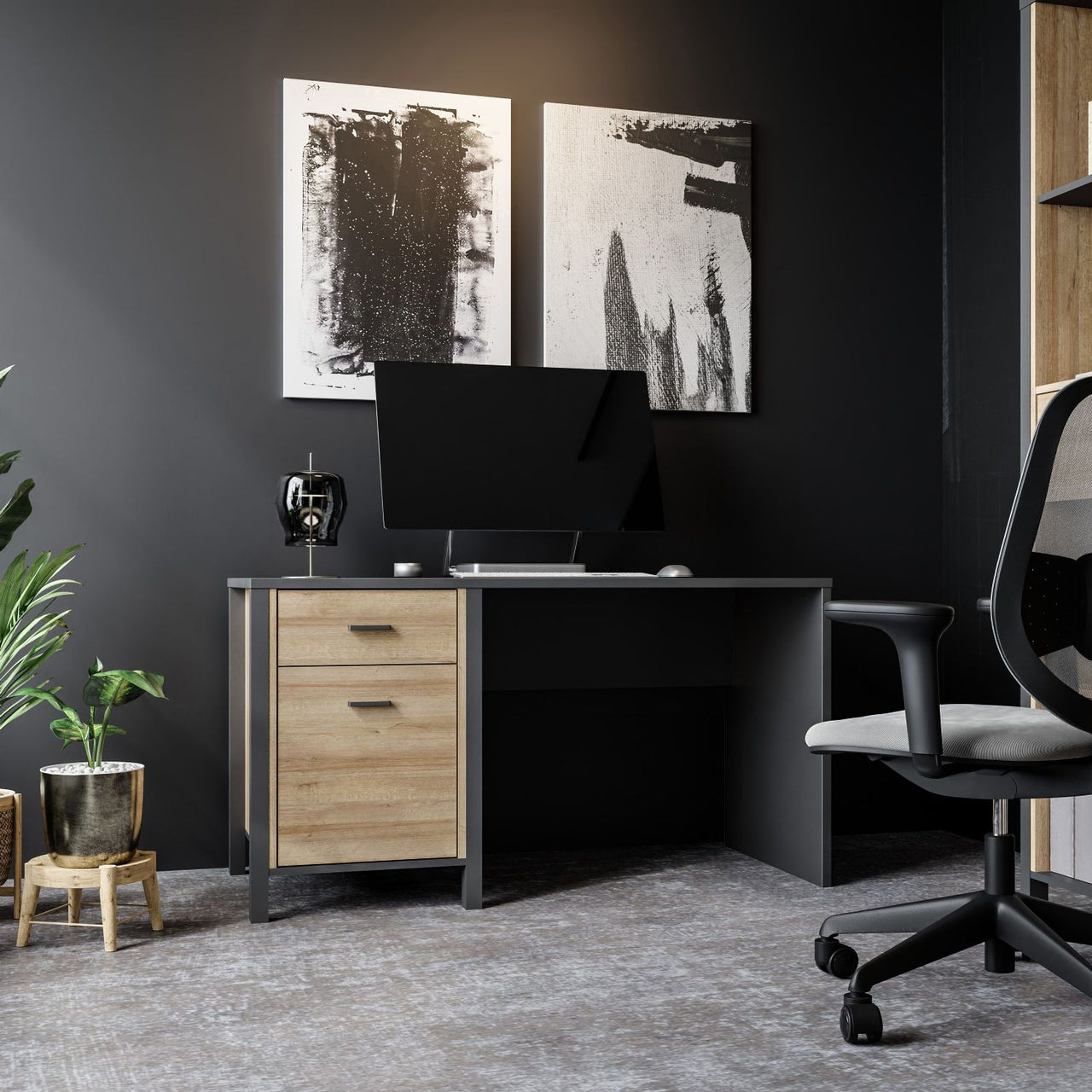 High Rock Desk in Matt Black Riviera Oak