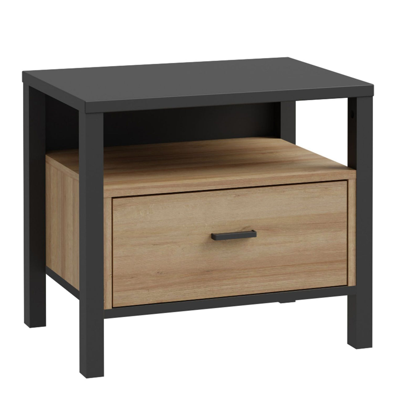 High Rock Bedside in Matt Black Riviera Oak