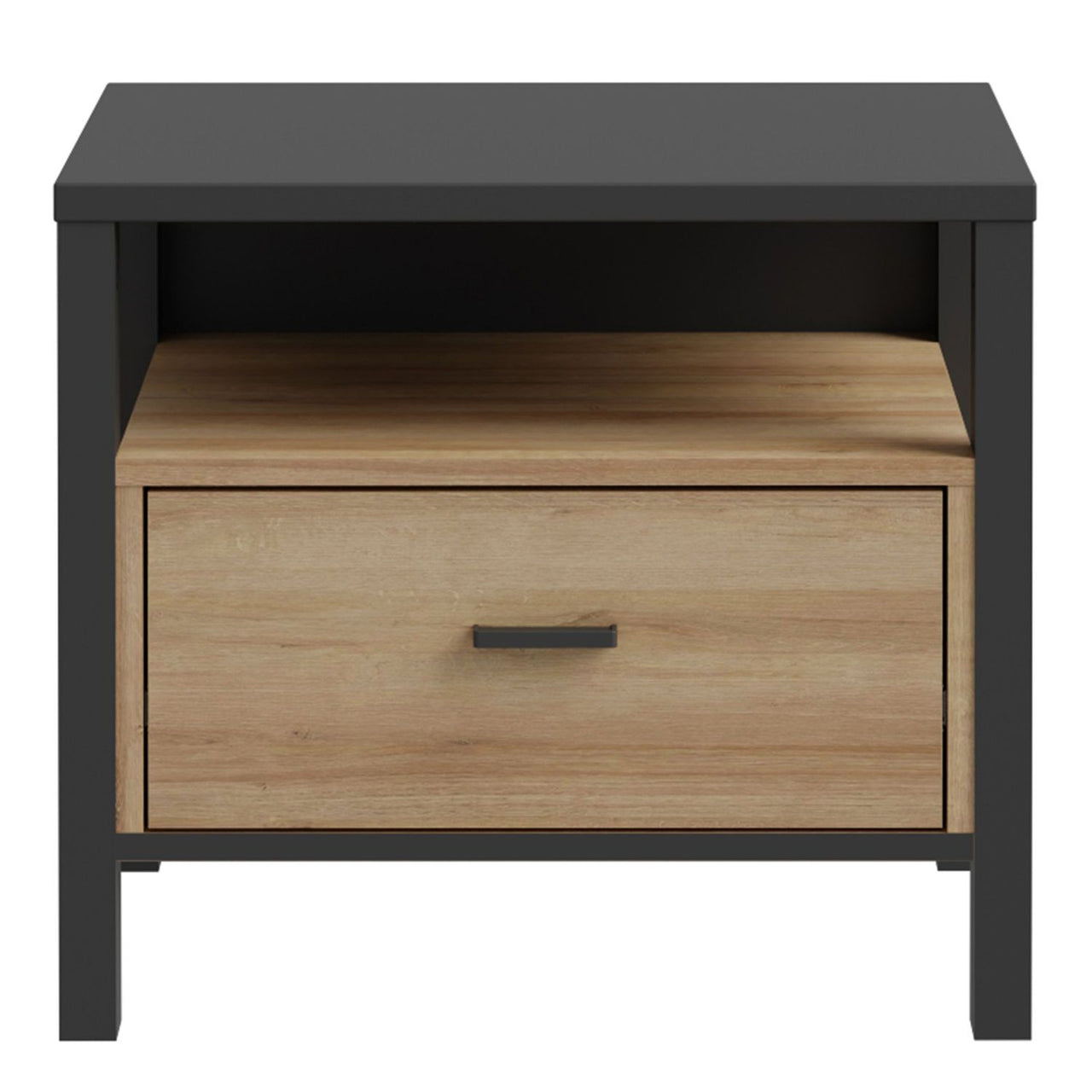 High Rock Bedside in Matt Black Riviera Oak