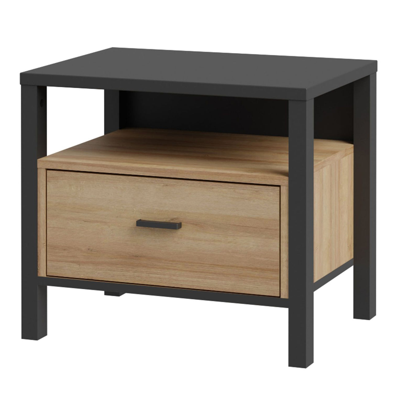 High Rock Bedside in Matt Black Riviera Oak