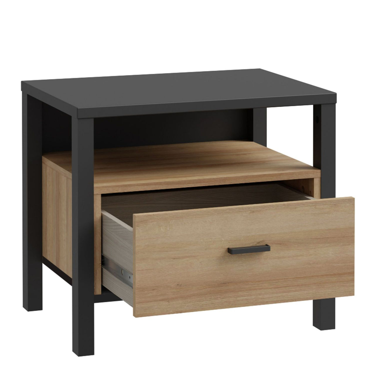 High Rock Bedside in Matt Black Riviera Oak