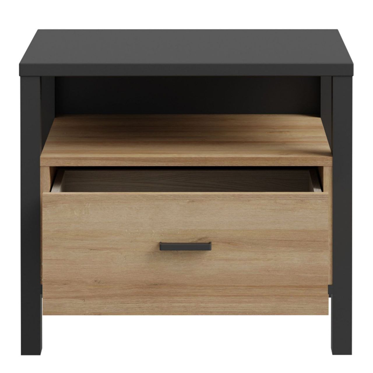 High Rock Bedside in Matt Black Riviera Oak