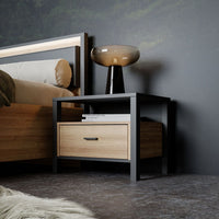 Thumbnail for High Rock Bedside in Matt Black Riviera Oak