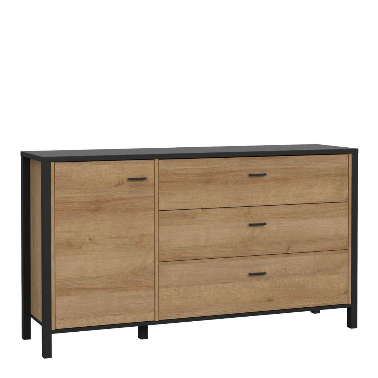 High Rock 1 Door 3 Drawer Sideboard in Matt Black Riviera Oak