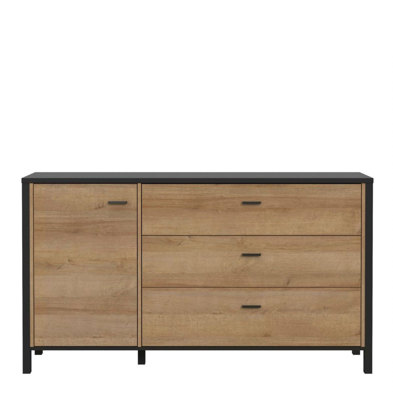 High Rock 1 Door 3 Drawer Sideboard in Matt Black Riviera Oak