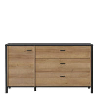 Thumbnail for High Rock 1 Door 3 Drawer Sideboard in Matt Black Riviera Oak