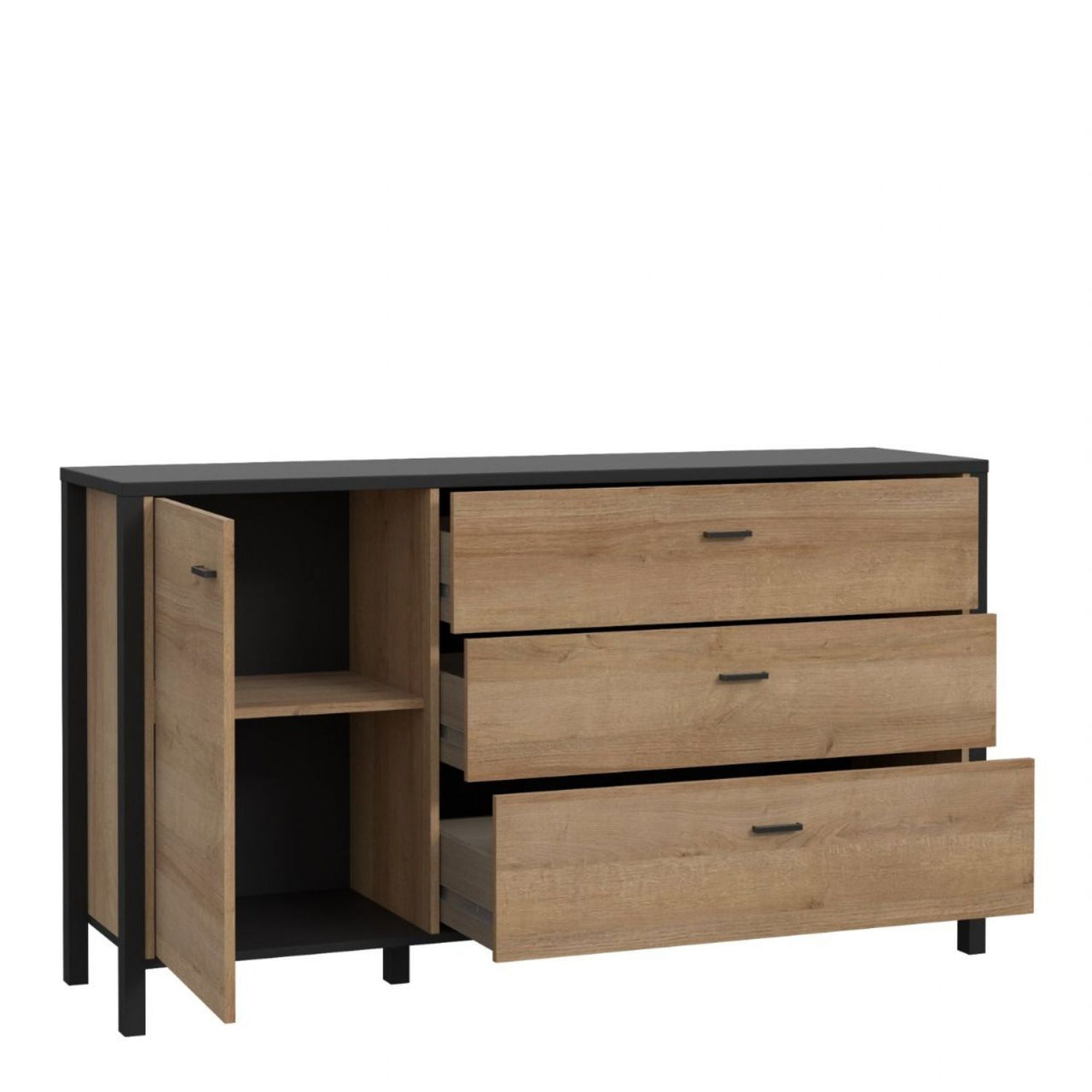 High Rock 1 Door 3 Drawer Sideboard in Matt Black Riviera Oak