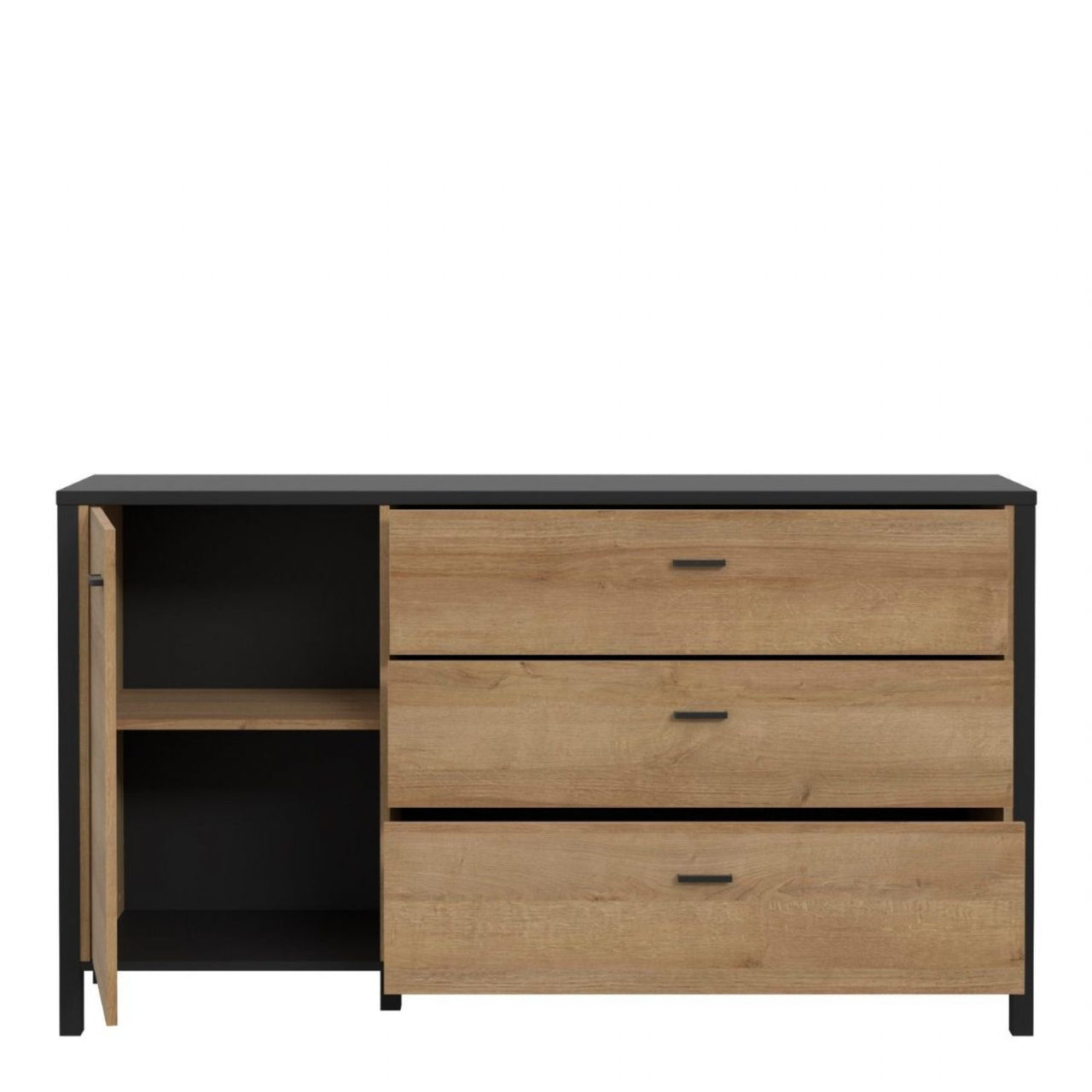 High Rock 1 Door 3 Drawer Sideboard in Matt Black Riviera Oak