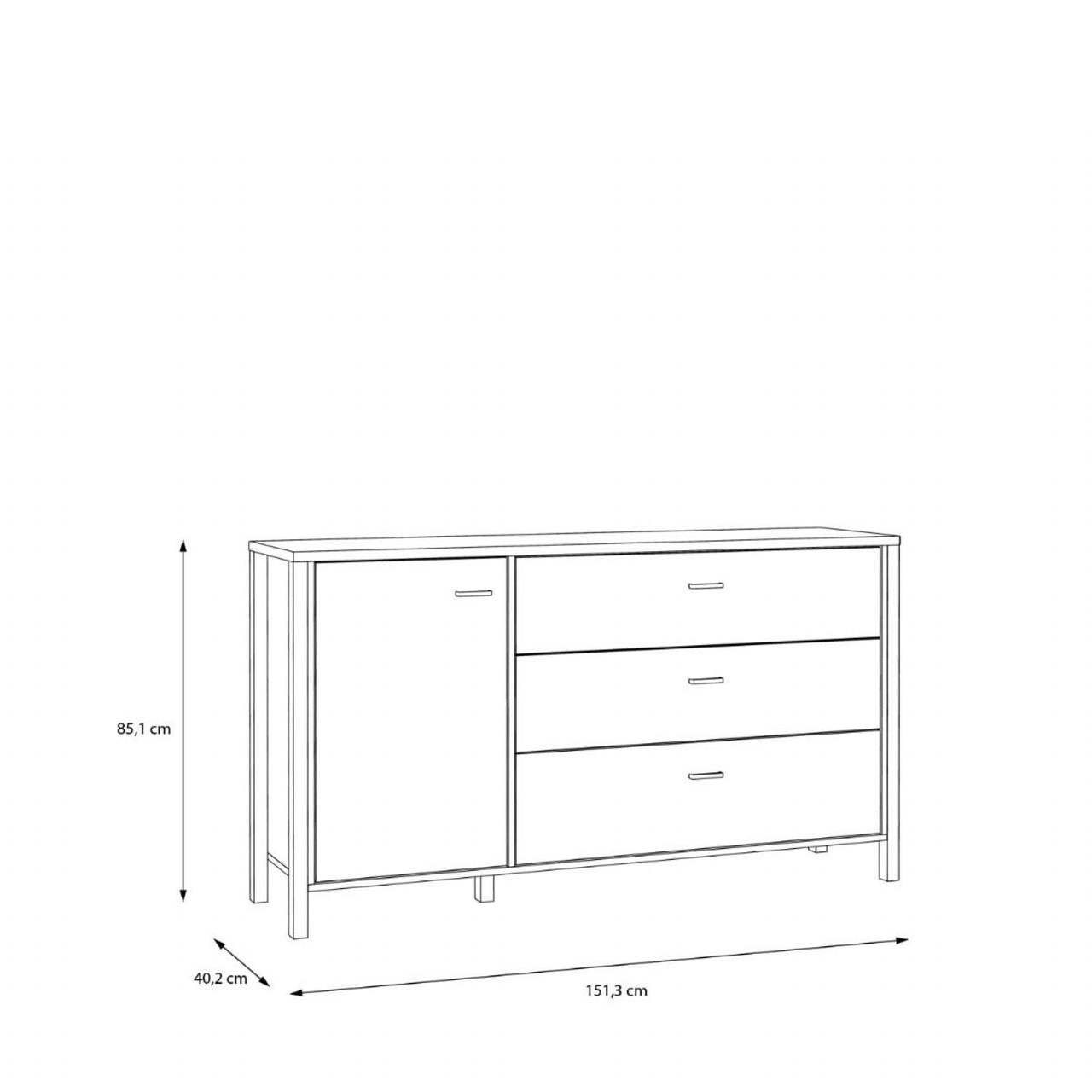 High Rock 1 Door 3 Drawer Sideboard in Matt Black Riviera Oak