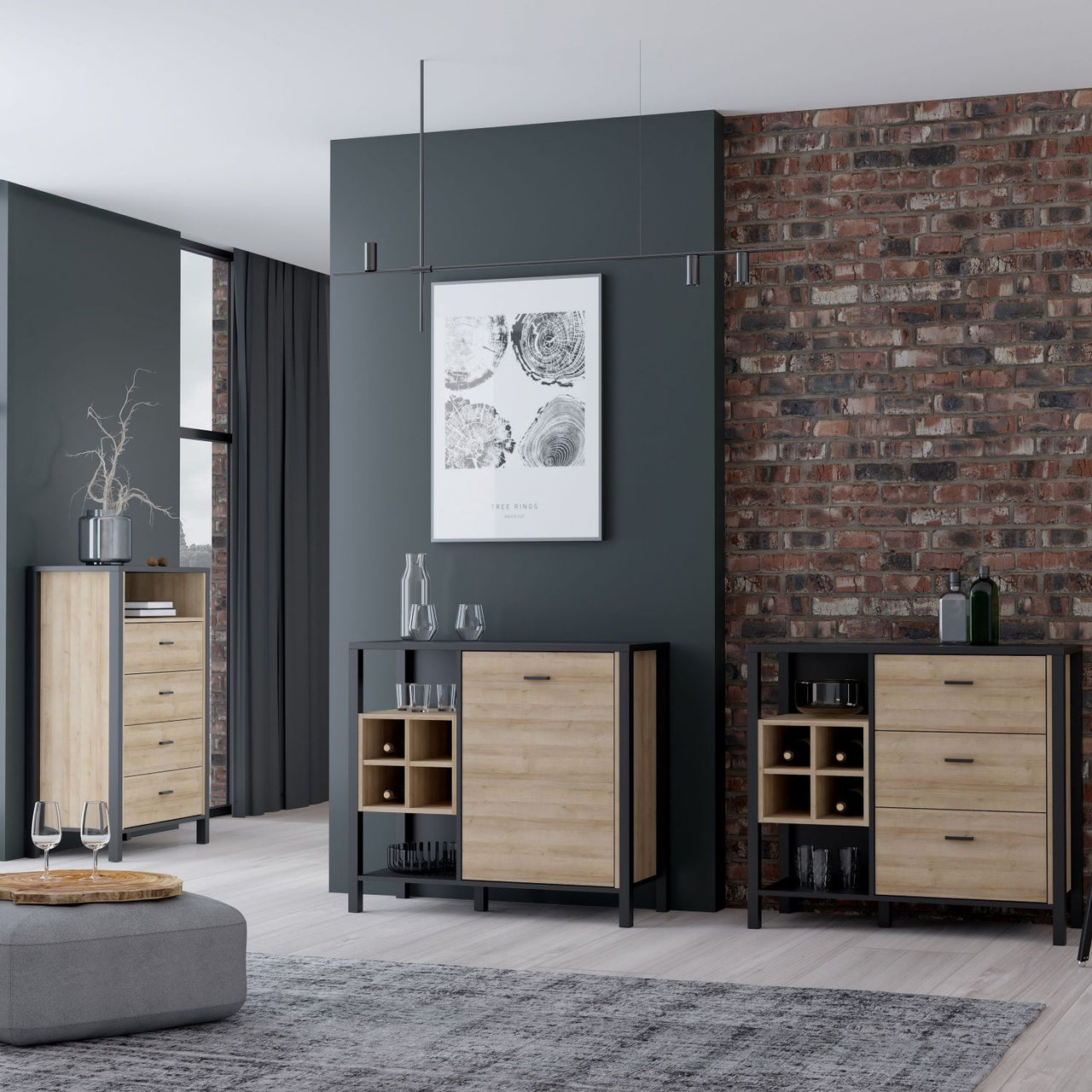 High Rock Storage Display Chest in Matt Black Riviera Oak