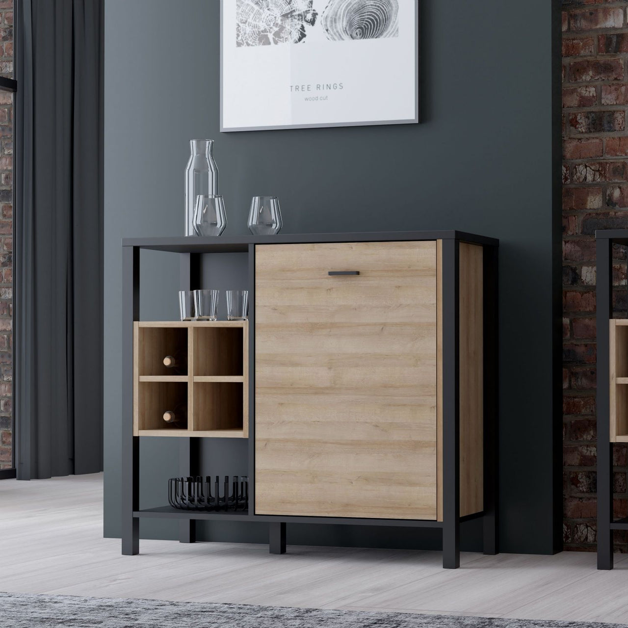 High Rock Storage Display Chest in Matt Black Riviera Oak