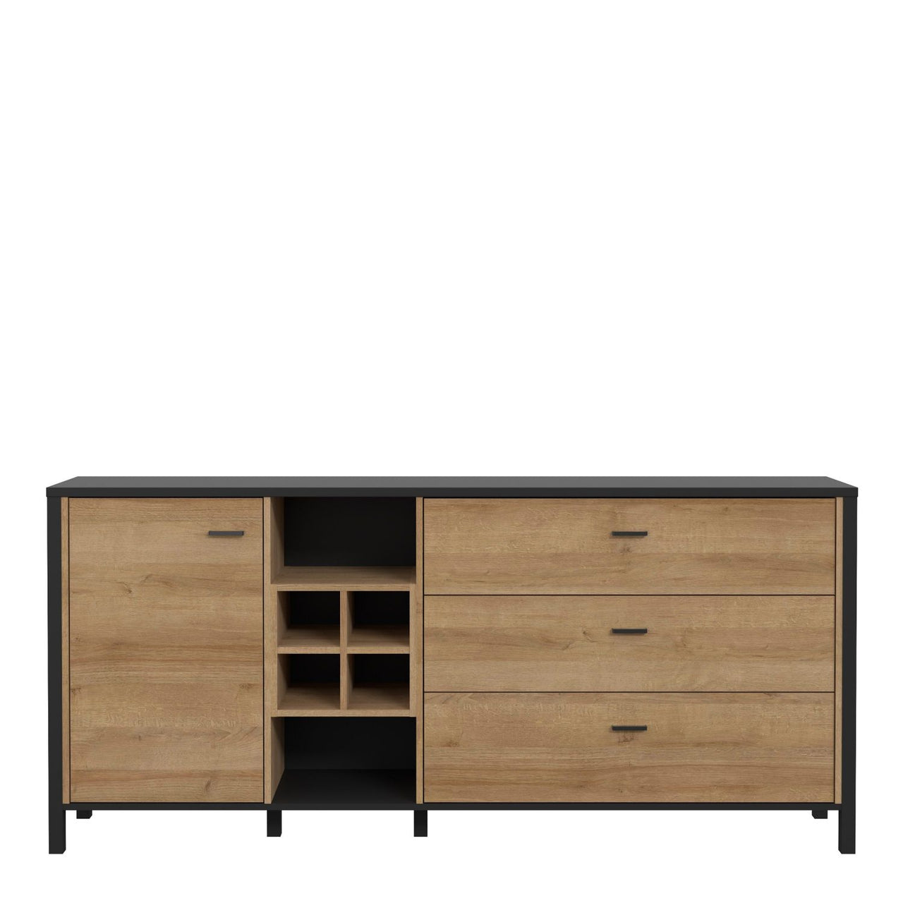 High Rock Wide Shelf Unit in Matt Black Riviera Oak