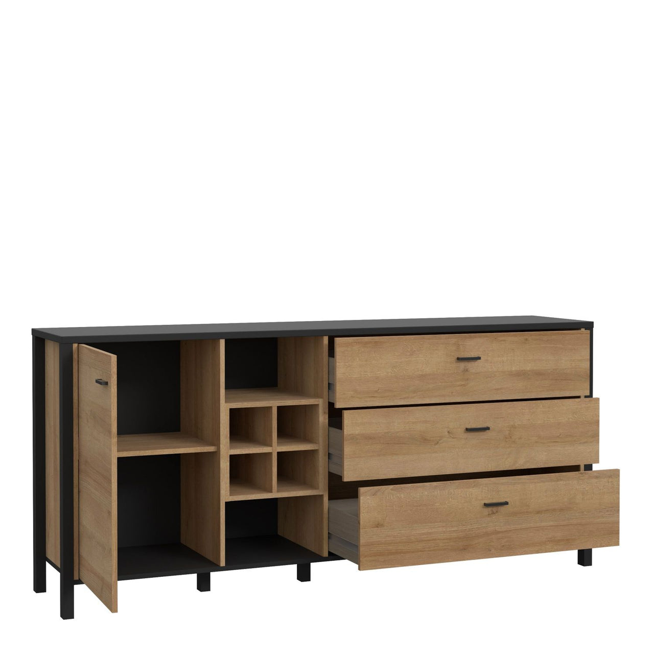 High Rock Wide Shelf Unit in Matt Black Riviera Oak