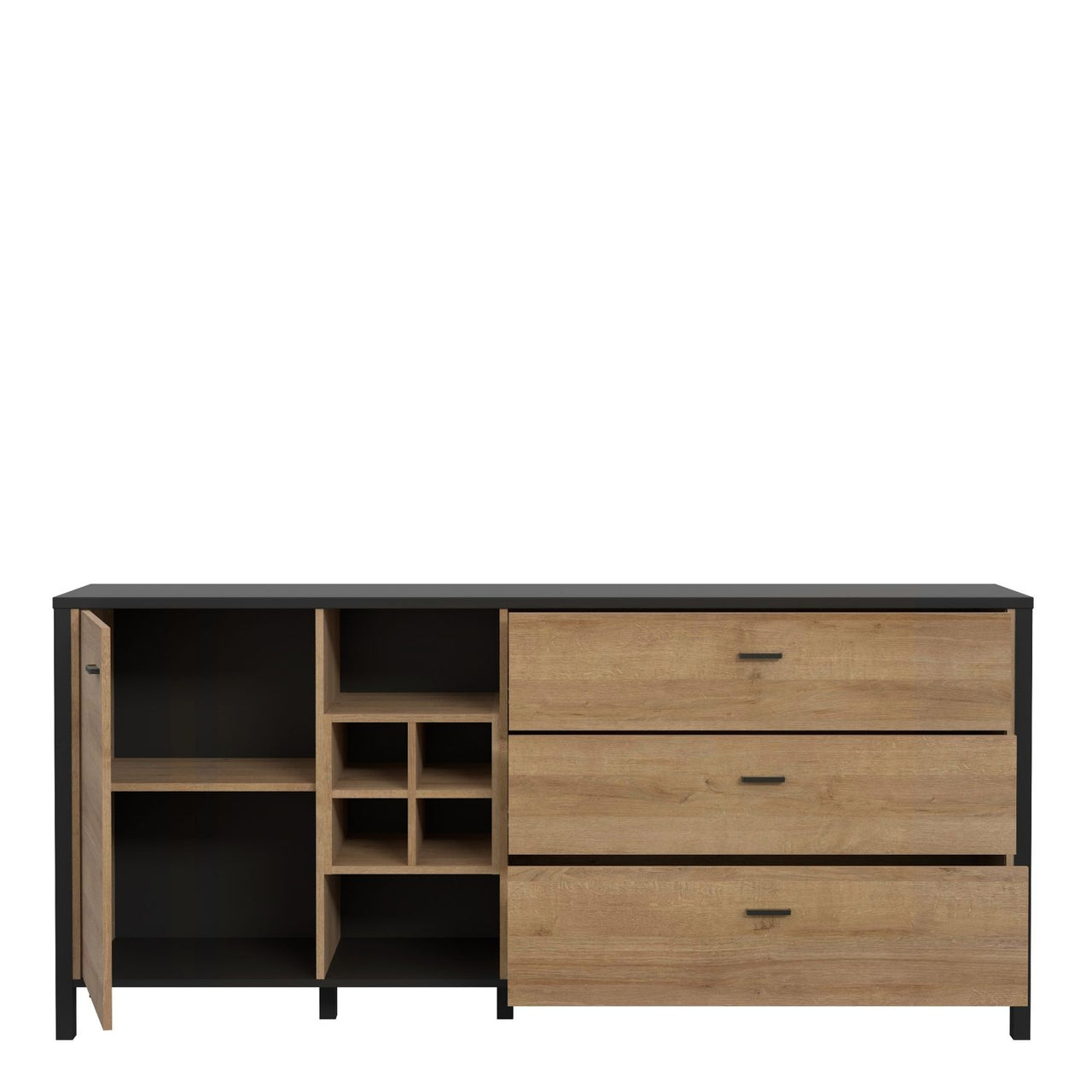 High Rock Wide Shelf Unit in Matt Black Riviera Oak