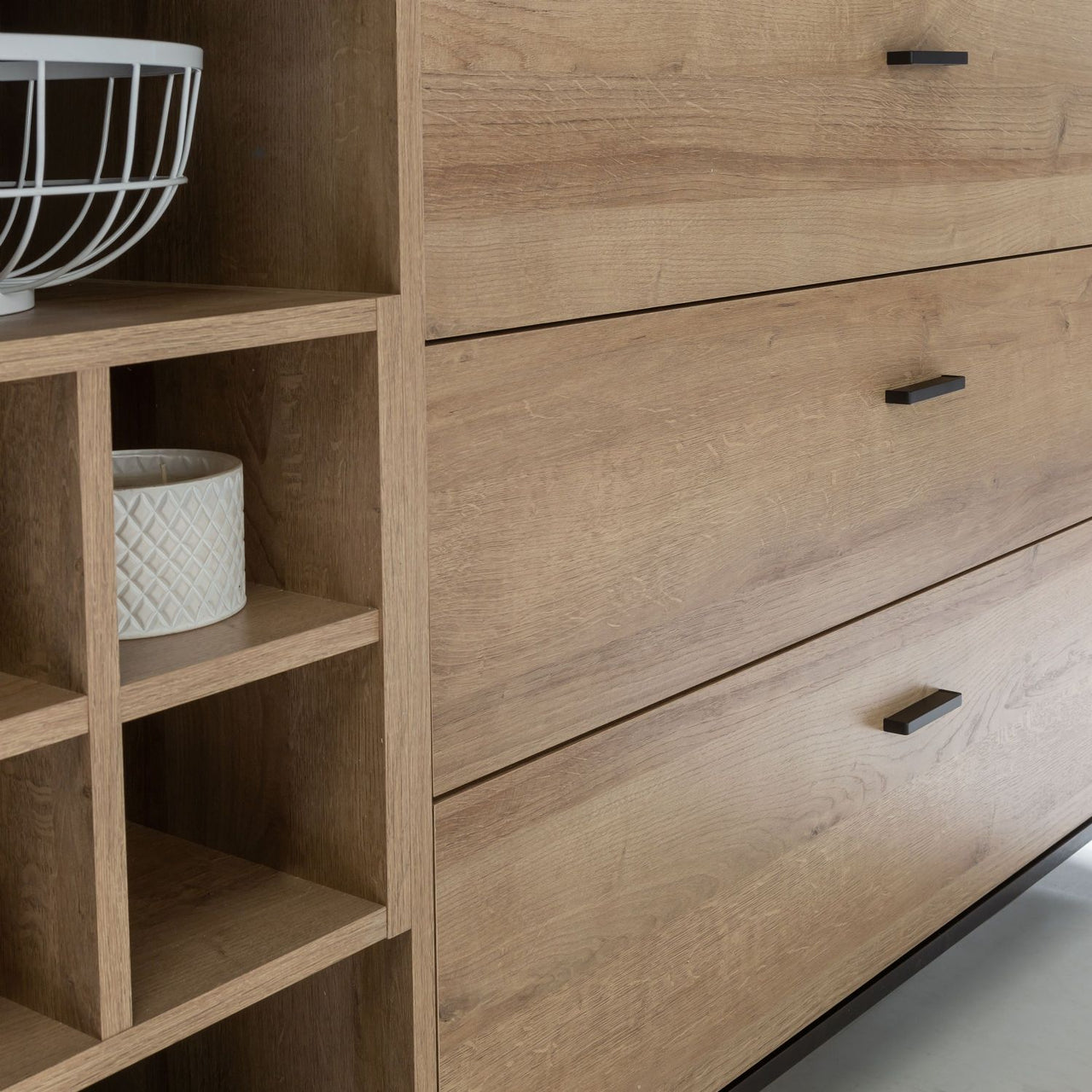 High Rock Extra Wide Display Cabinet in Matt Black Riviera Oak