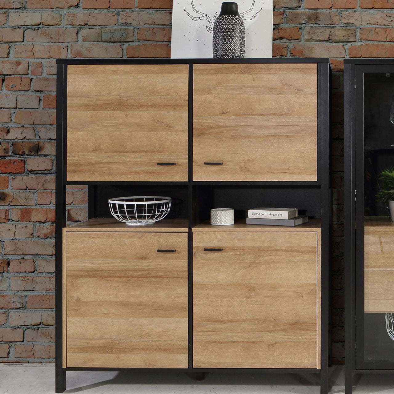 High Rock Storage Cabinet in Matt Black Riviera Oak