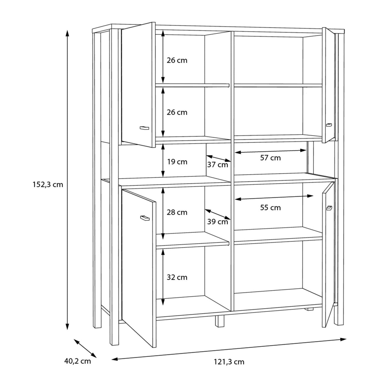 High Rock Storage Cabinet in Matt Black Riviera Oak