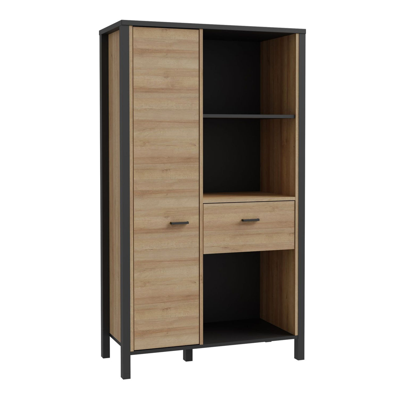 High Rock Wide Shelf Unit in Matt Black Riviera Oak