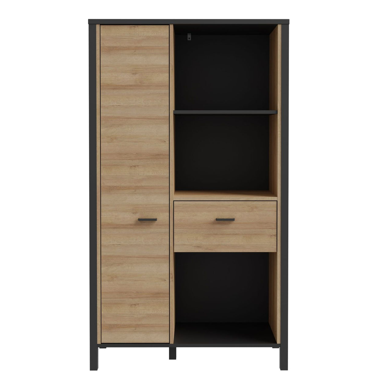 High Rock Wide Shelf Unit in Matt Black Riviera Oak