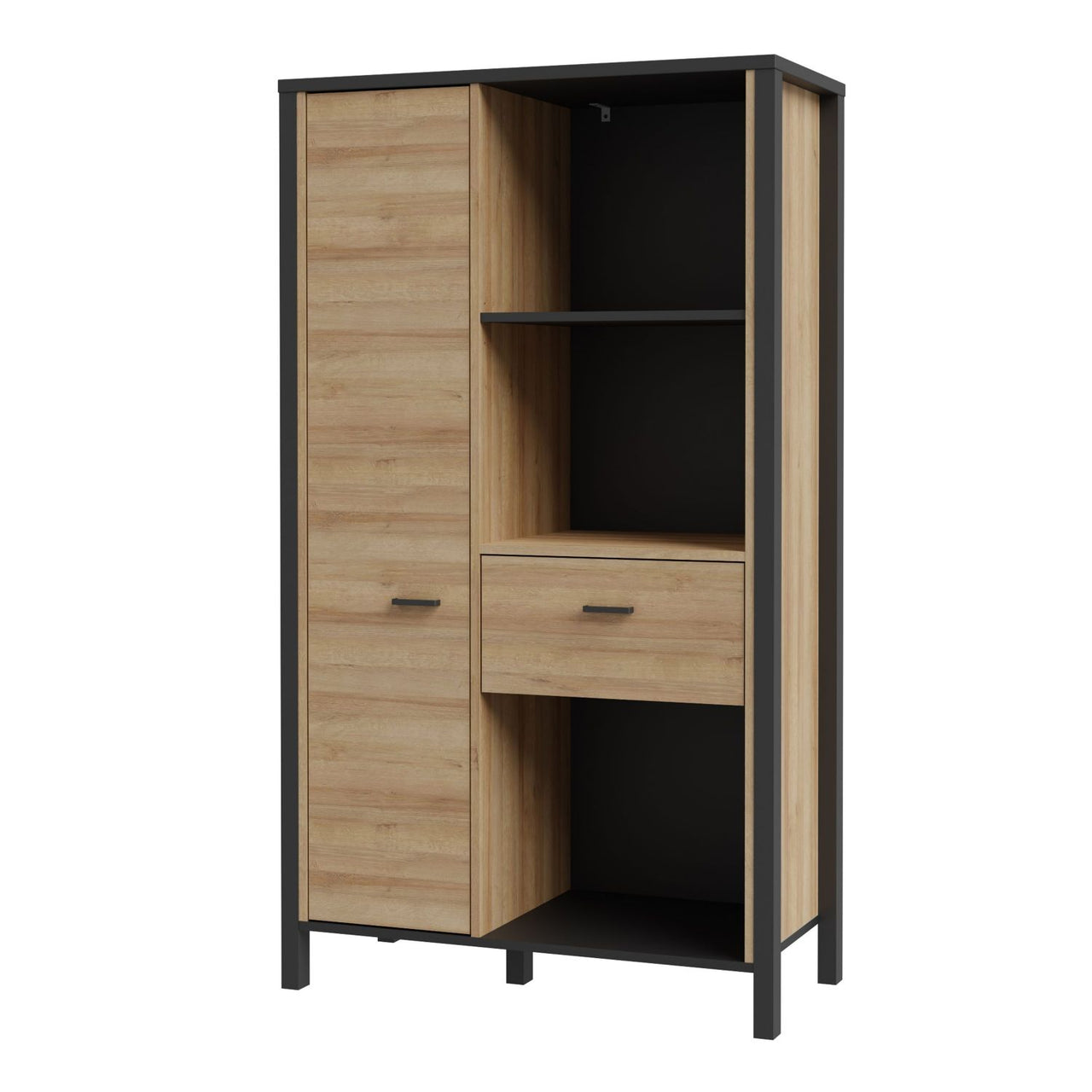 High Rock Wide Shelf Unit in Matt Black Riviera Oak