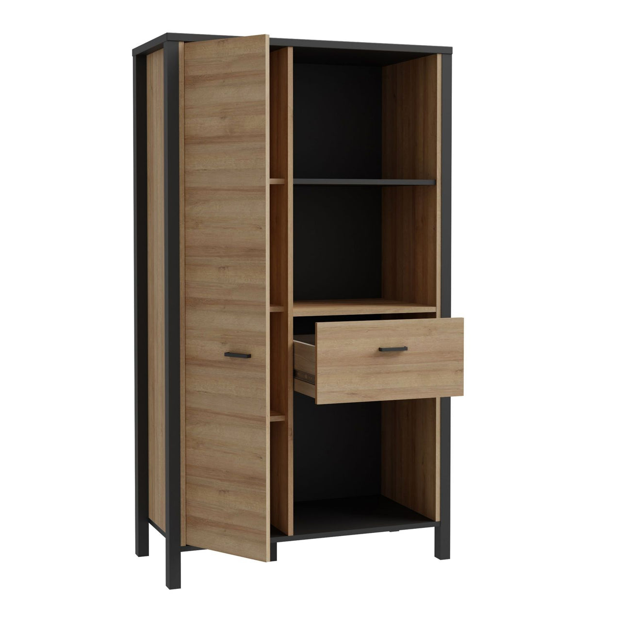 High Rock Wide Shelf Unit in Matt Black Riviera Oak