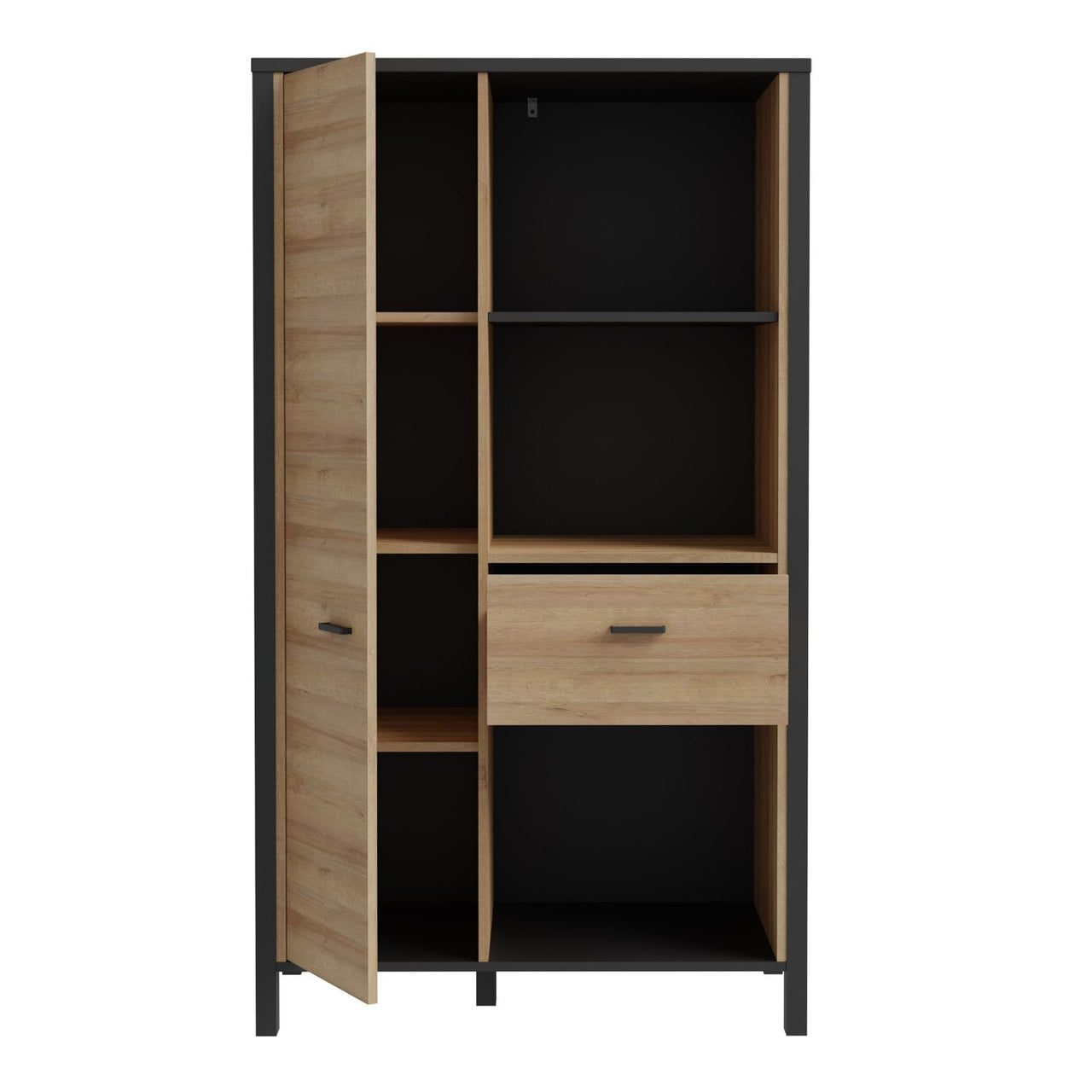 High Rock Wide Shelf Unit in Matt Black Riviera Oak