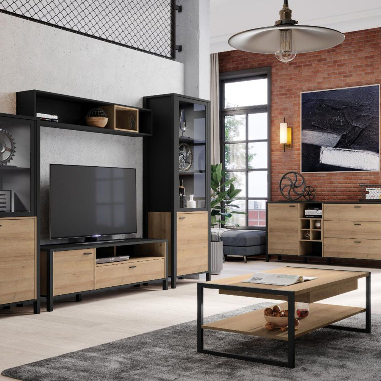 High Rock TV Unit in Matt Black Riviera Oak