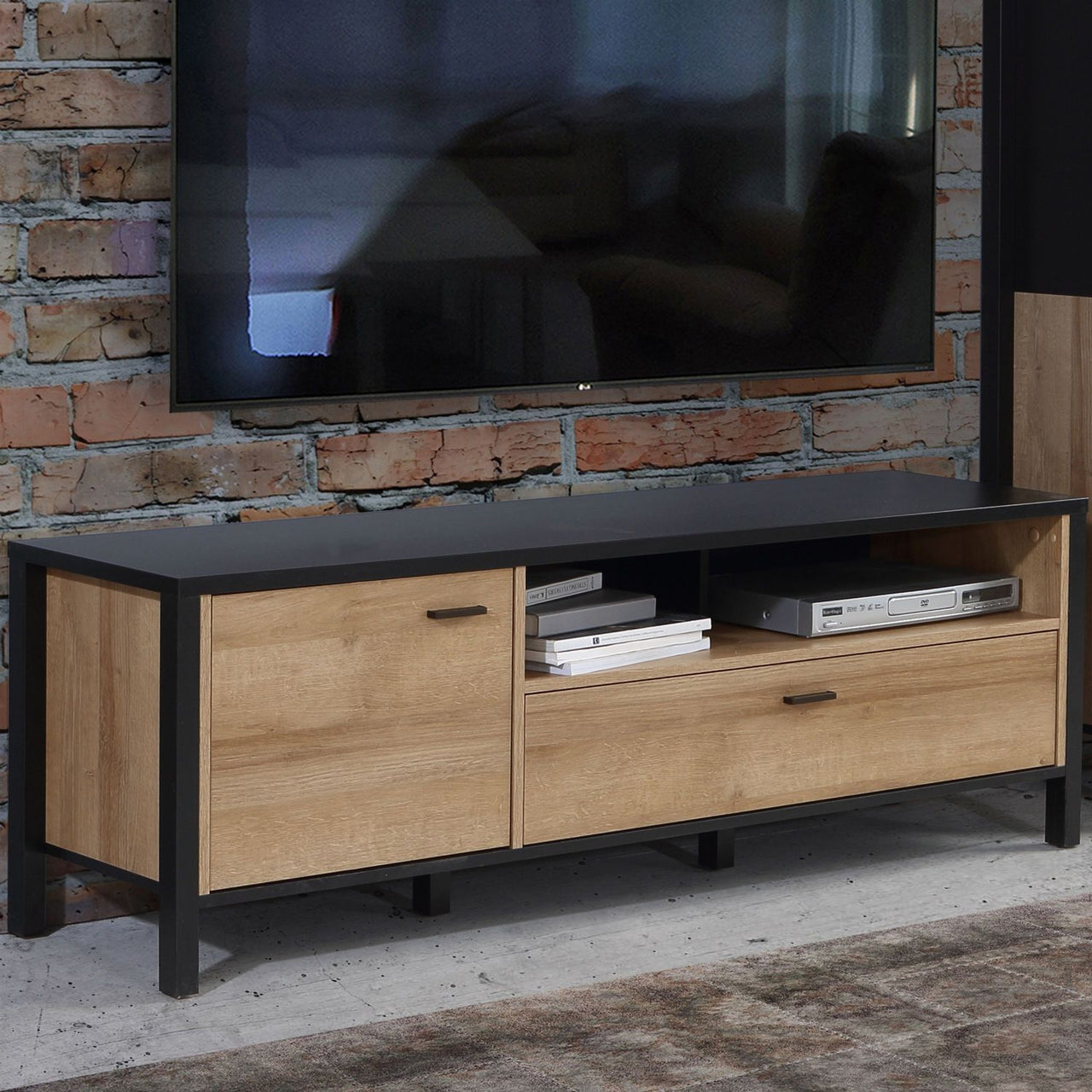 High Rock TV Unit in Matt Black Riviera Oak