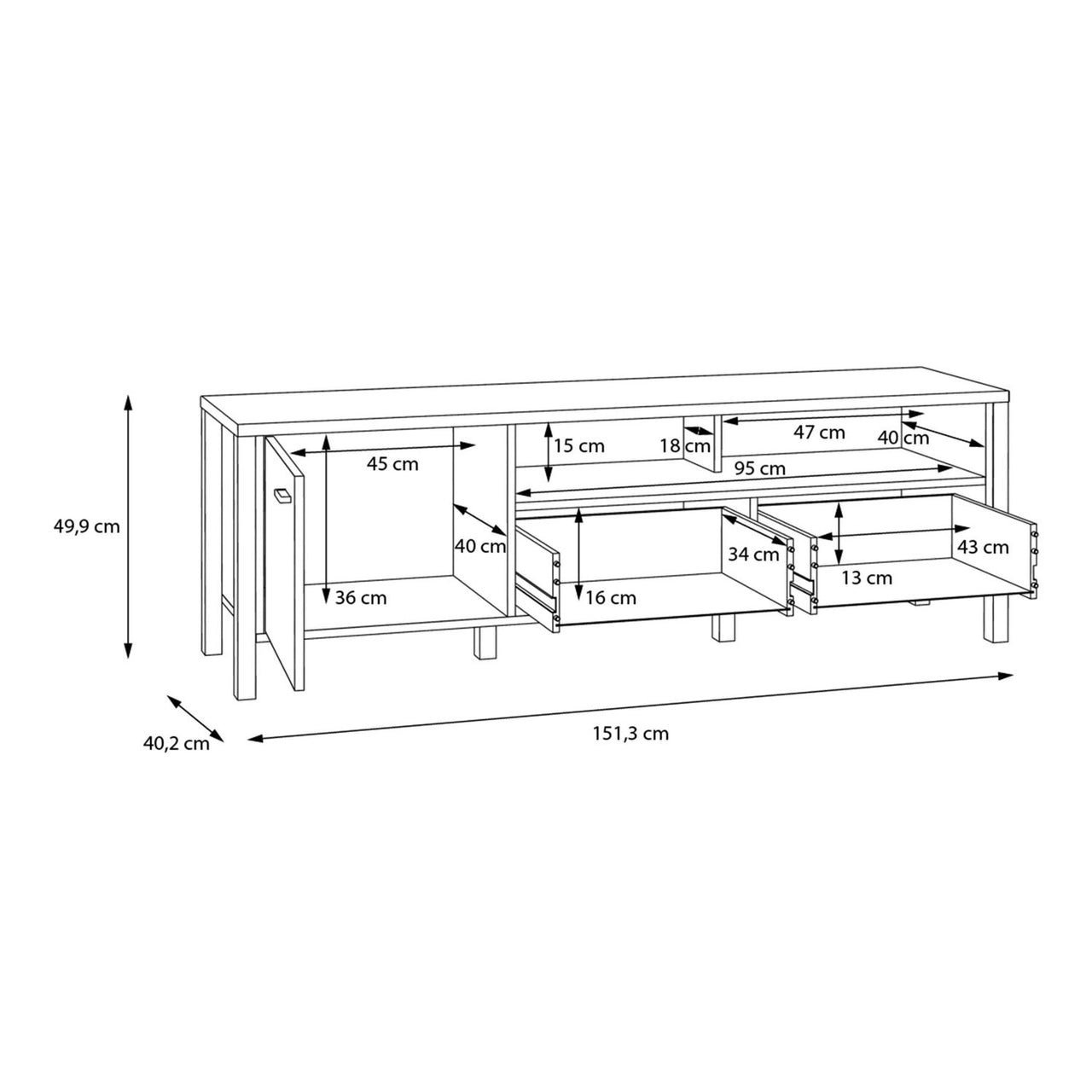 High Rock TV Unit in Matt Black Riviera Oak