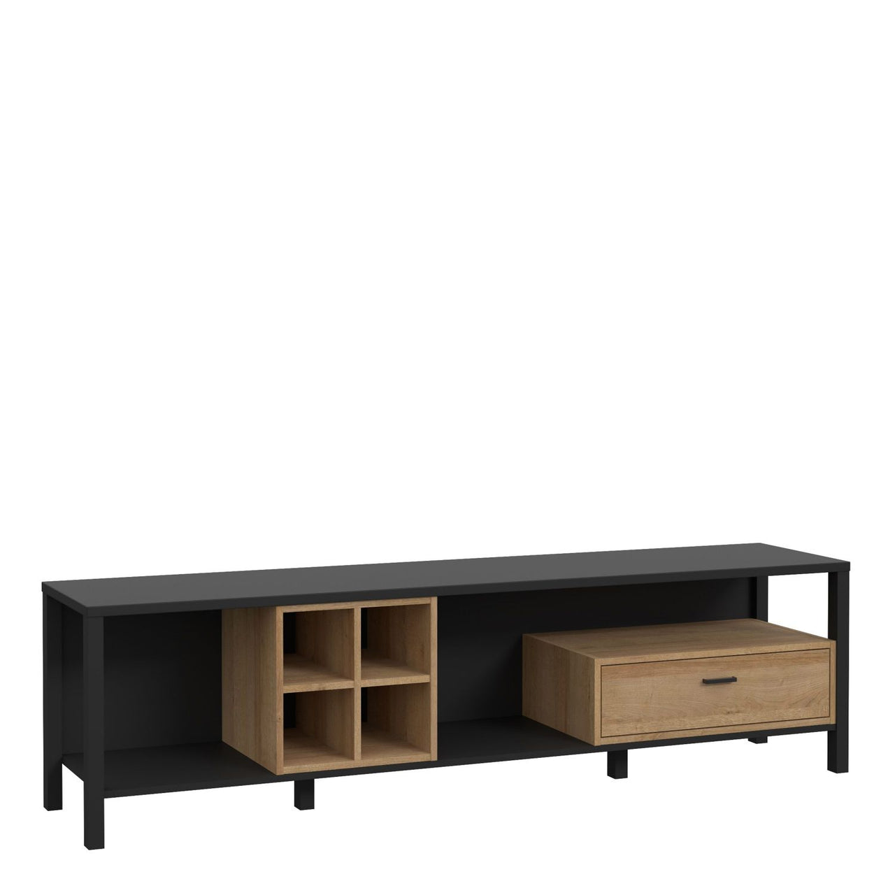 High Rock Wide TV Unit in Matt Black Riviera Oak