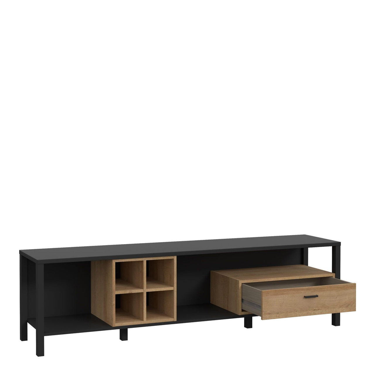 High Rock Wide TV Unit in Matt Black Riviera Oak