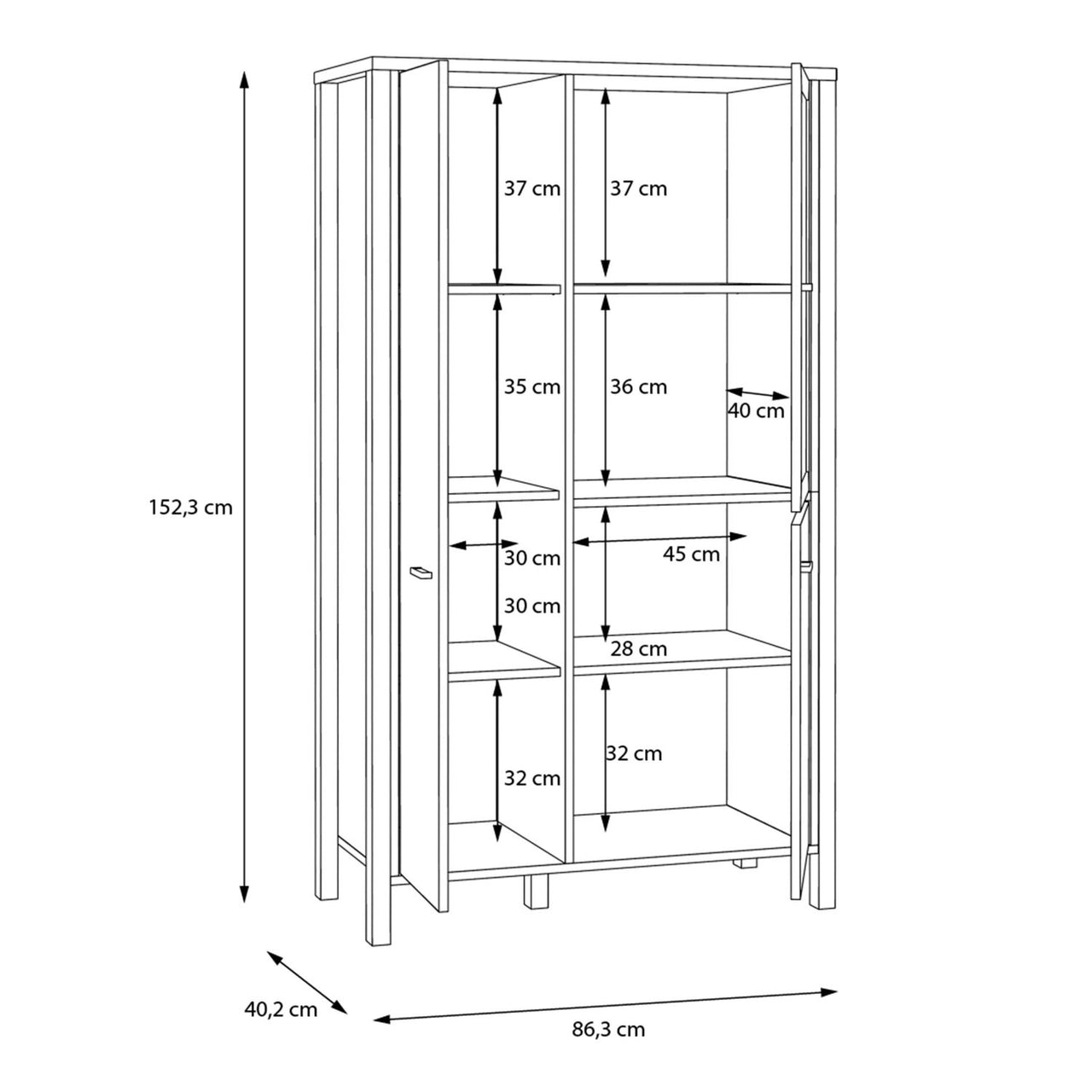 High Rock Small Display Cabinet in Matt Black Riviera Oak