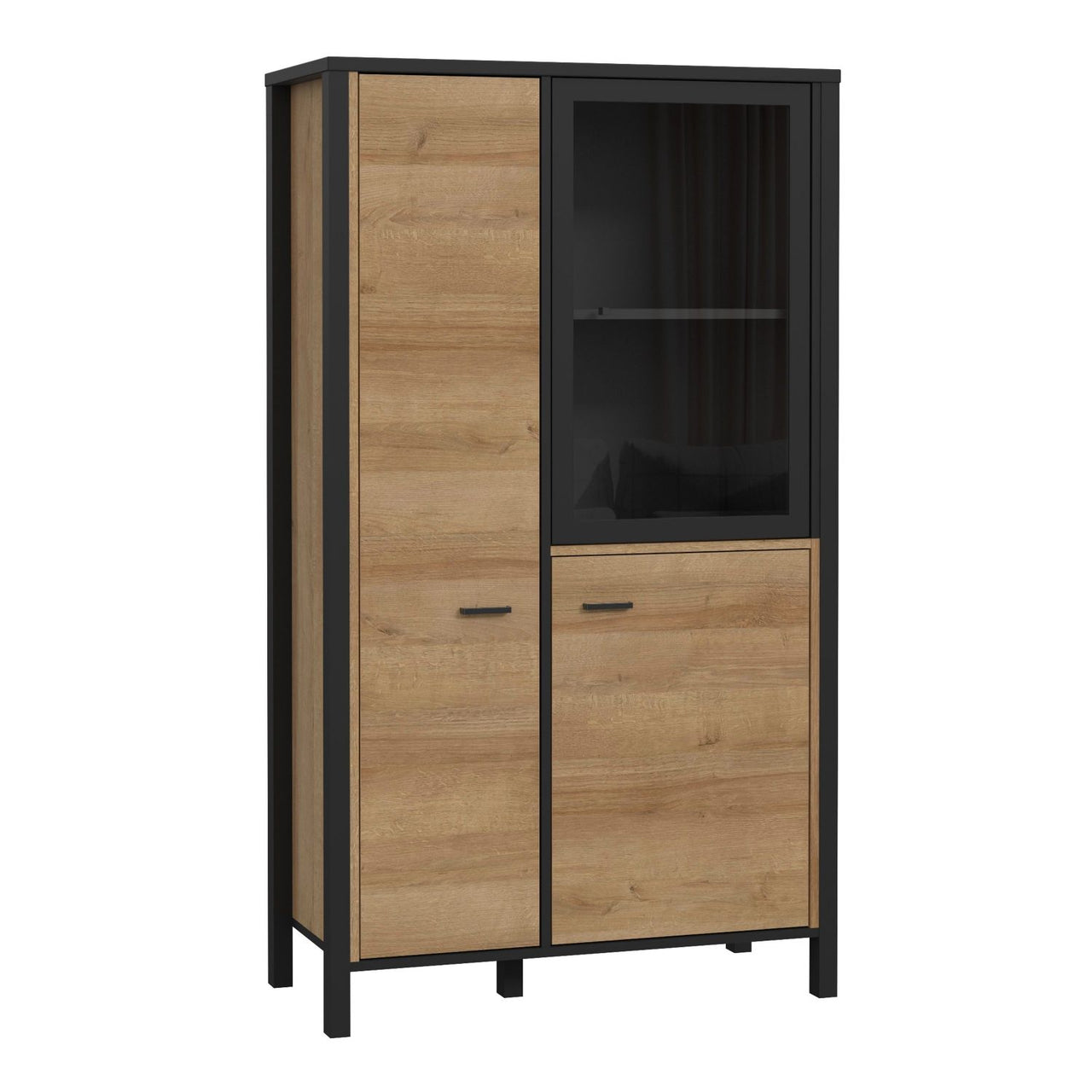 High Rock Small Display Cabinet in Matt Black Riviera Oak