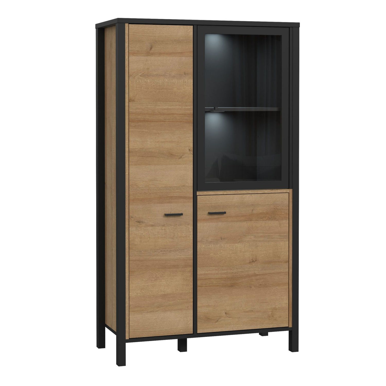 High Rock Small Display Cabinet in Matt Black Riviera Oak