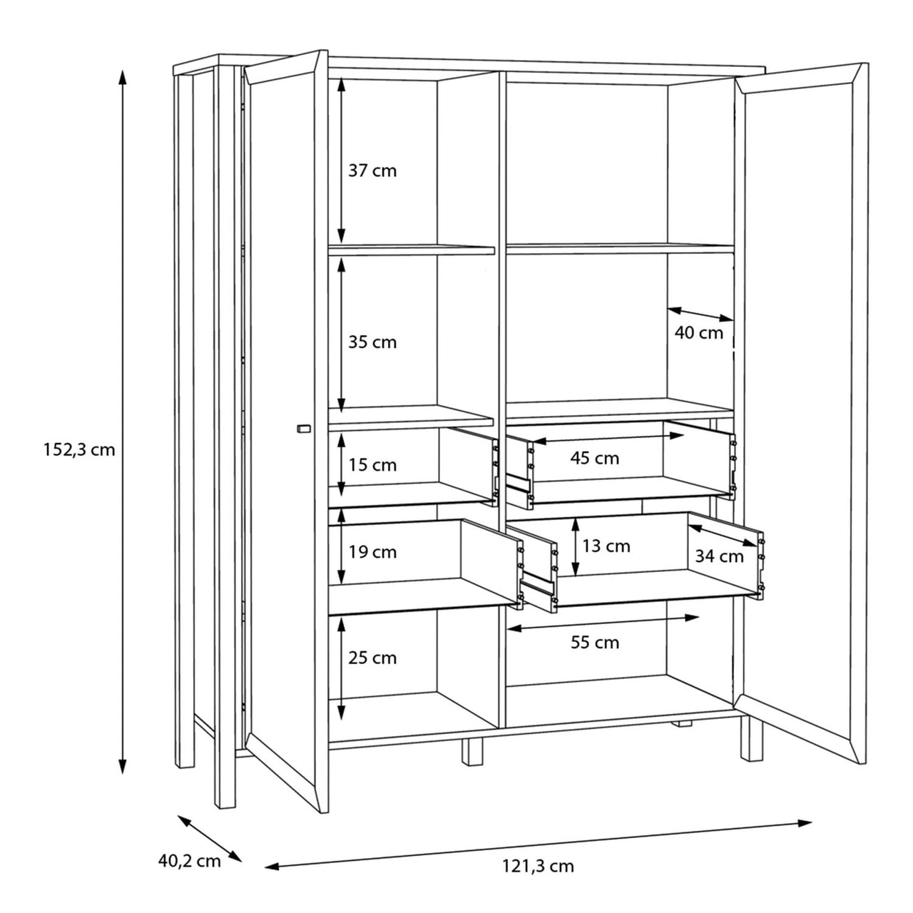 High Rock Extra Wide Display Cabinet in Matt Black Riviera Oak