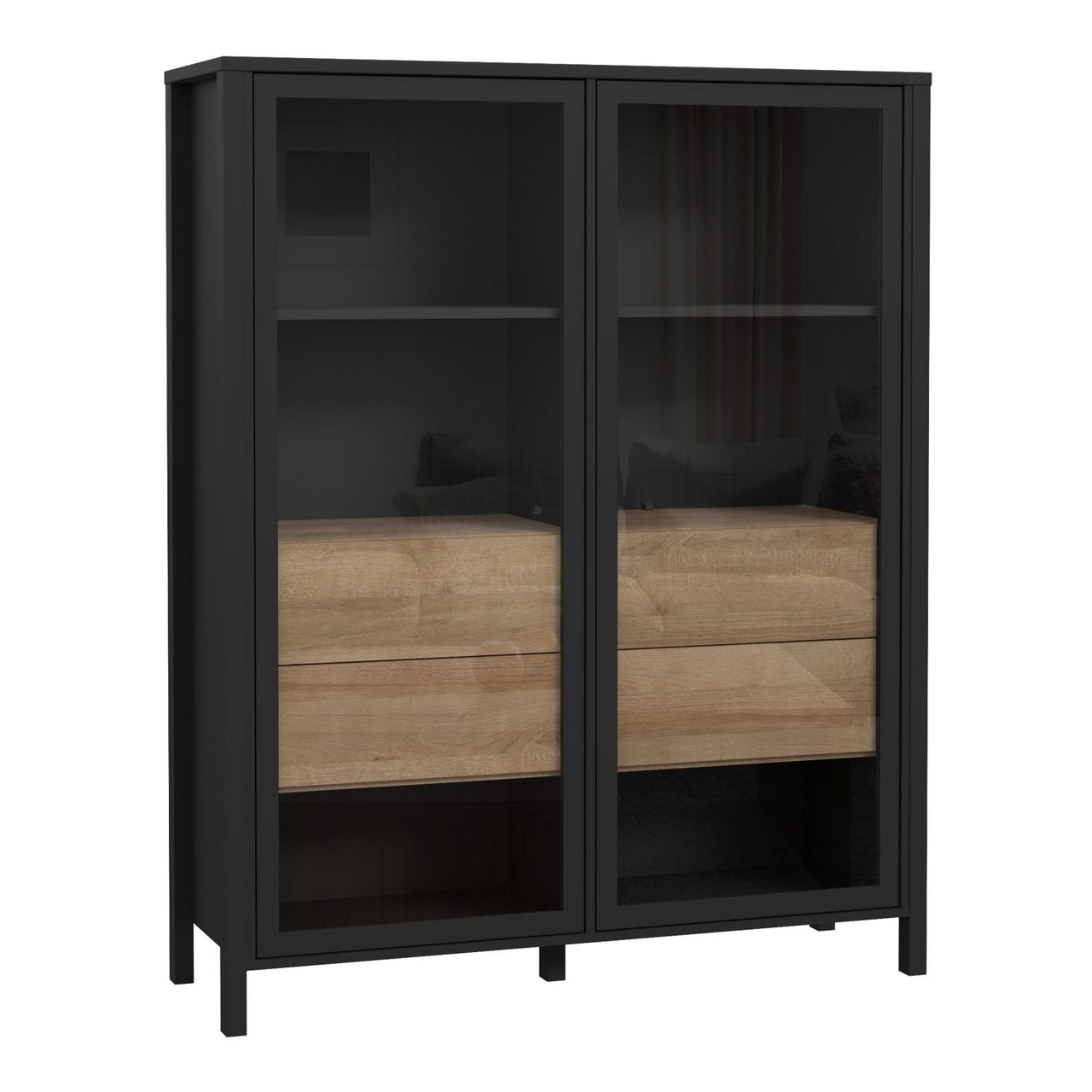 High Rock Extra Wide Display Cabinet in Matt Black Riviera Oak