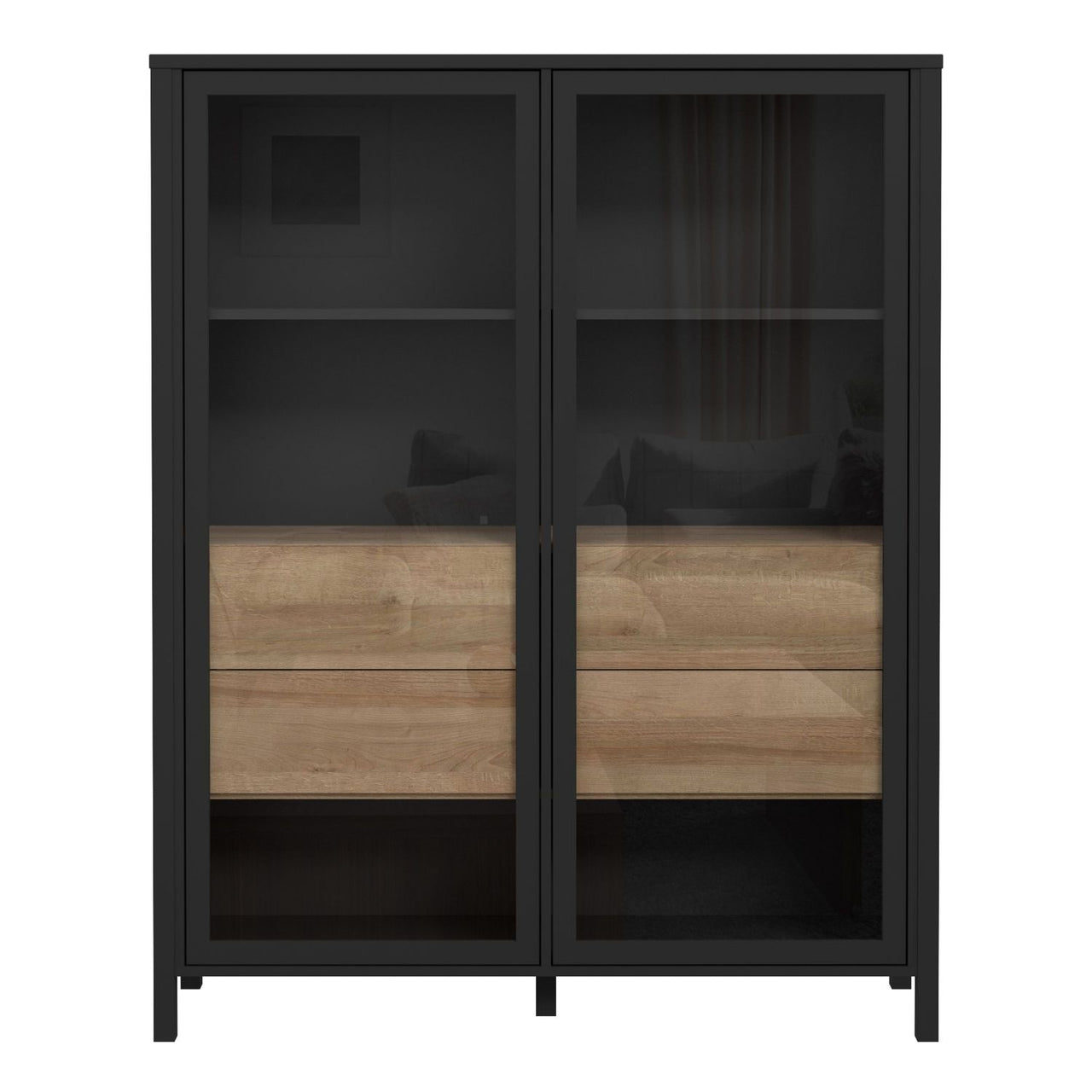 High Rock Extra Wide Display Cabinet in Matt Black Riviera Oak