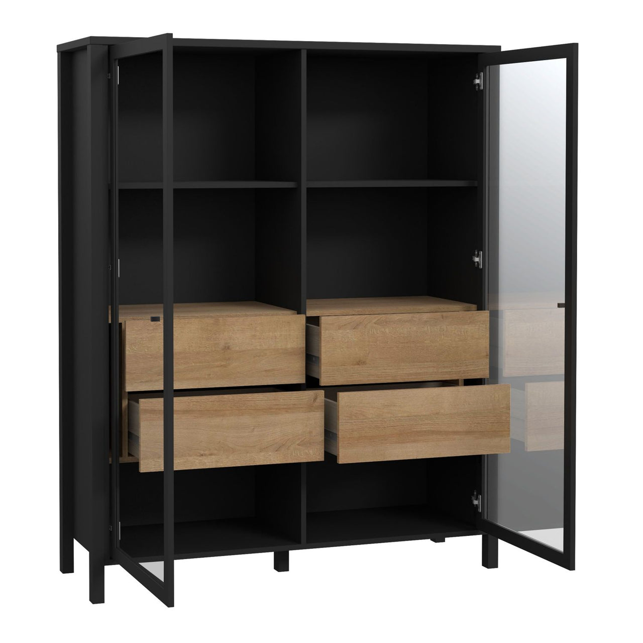 High Rock Extra Wide Display Cabinet in Matt Black Riviera Oak