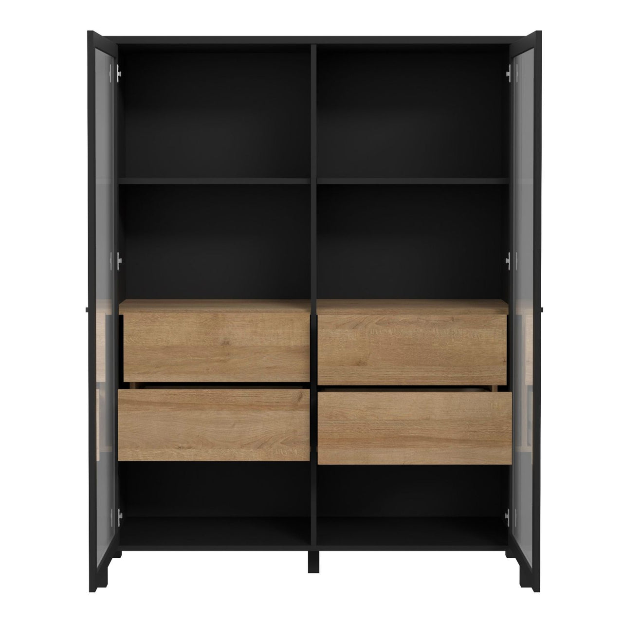 High Rock Extra Wide Display Cabinet in Matt Black Riviera Oak