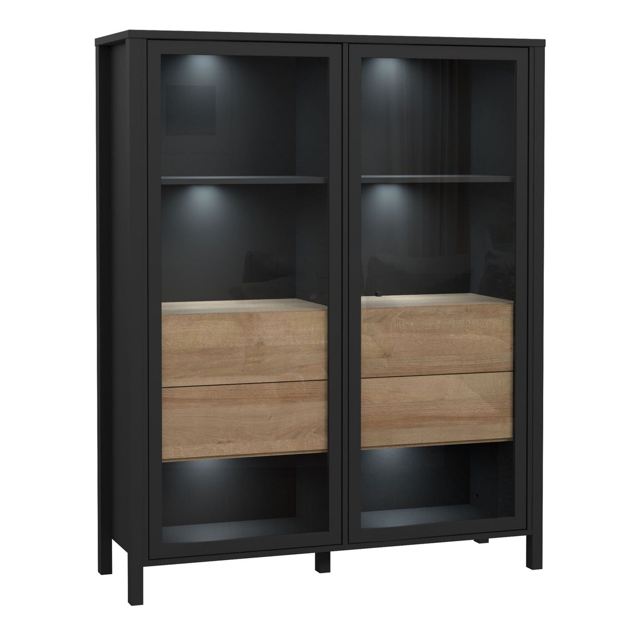 High Rock Extra Wide Display Cabinet in Matt Black Riviera Oak