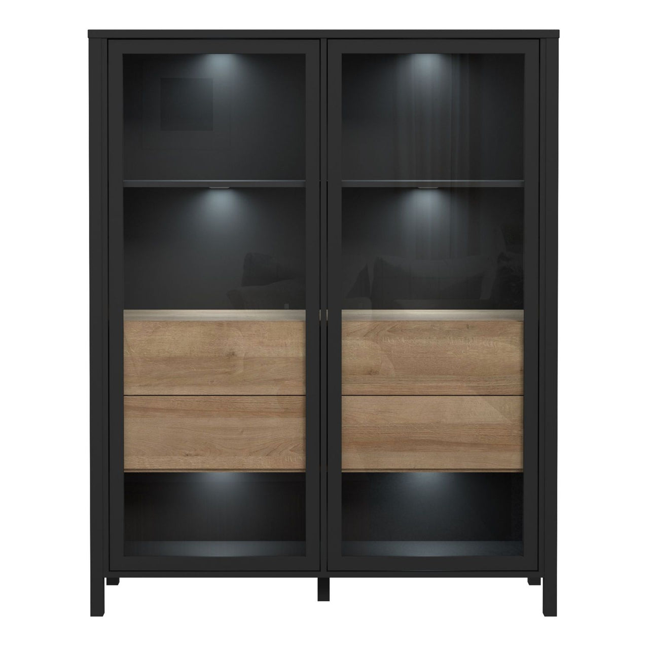 High Rock Extra Wide Display Cabinet in Matt Black Riviera Oak