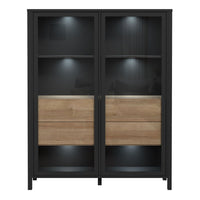 Thumbnail for High Rock Extra Wide Display Cabinet in Matt Black Riviera Oak