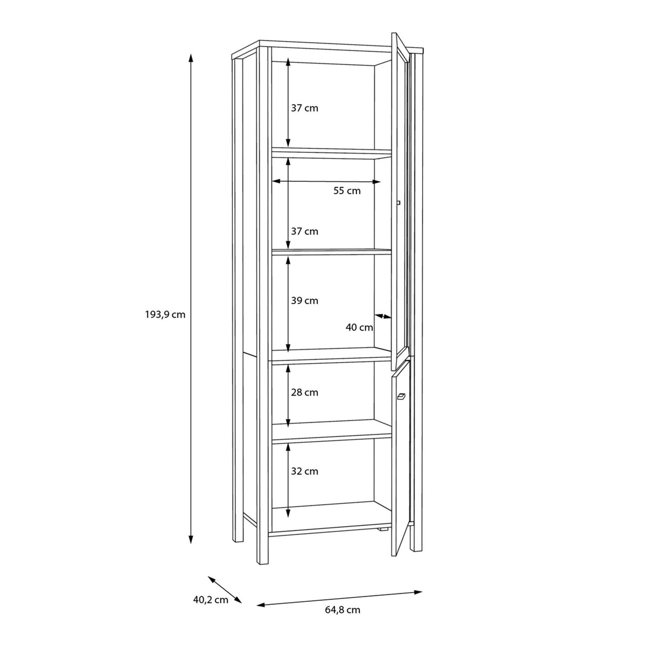 High Rock Wide Display Cabinet in Matt Black Riviera Oak