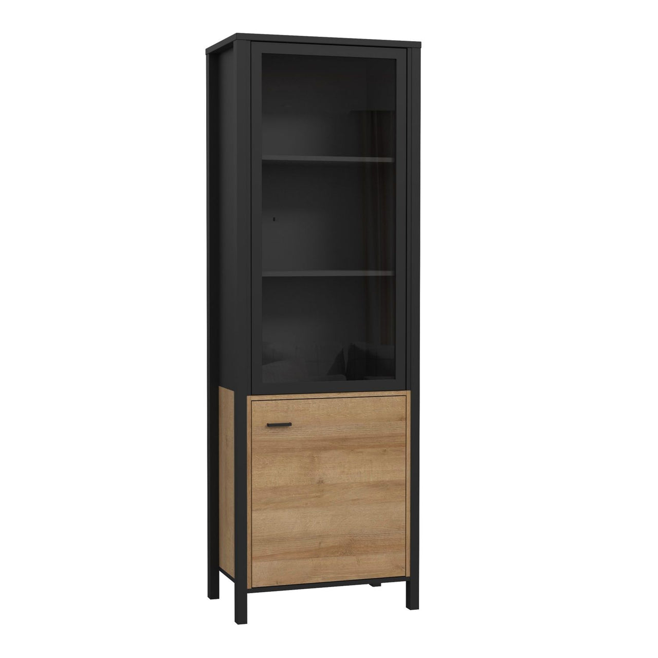 High Rock Wide Display Cabinet in Matt Black Riviera Oak