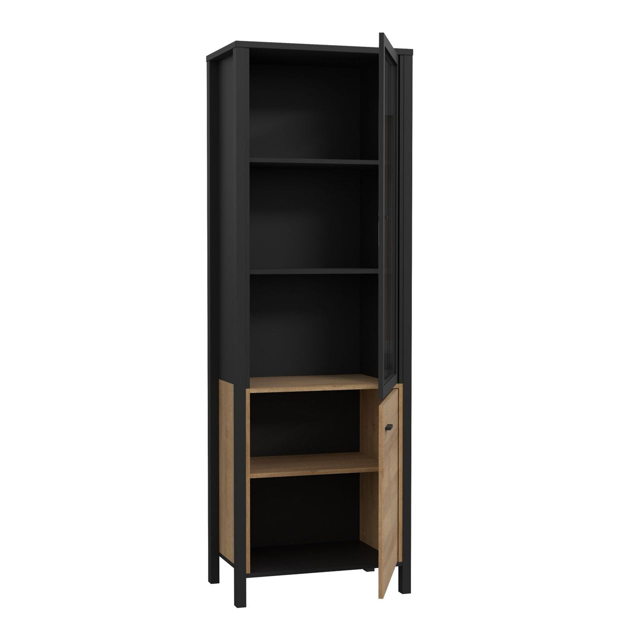 High Rock Wide Display Cabinet in Matt Black Riviera Oak