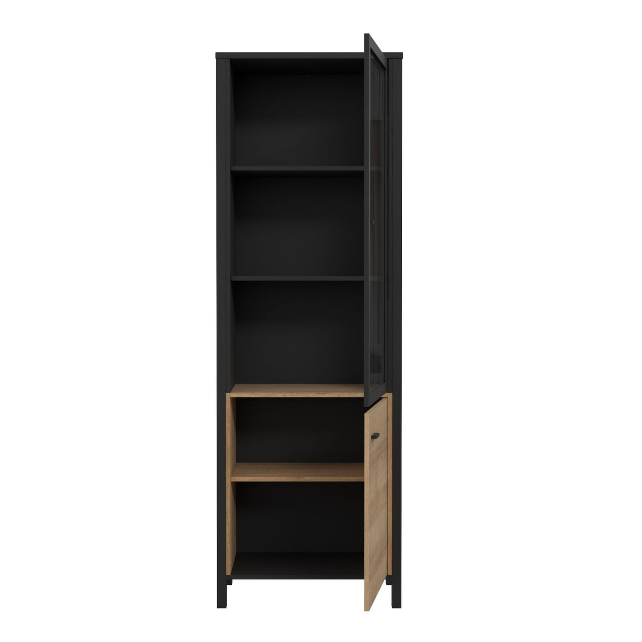 High Rock Wide Display Cabinet in Matt Black Riviera Oak